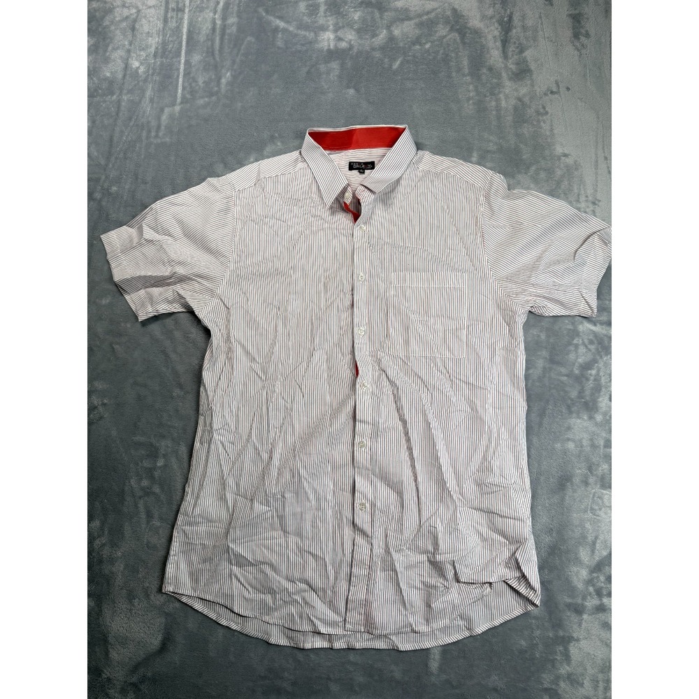 Galaxy by Harvic Shirt Mens Large White Striped Classic Fit Collared Button Up